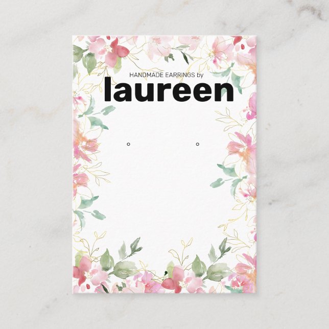 Pink Floral Earring Display  Business Card (Front)