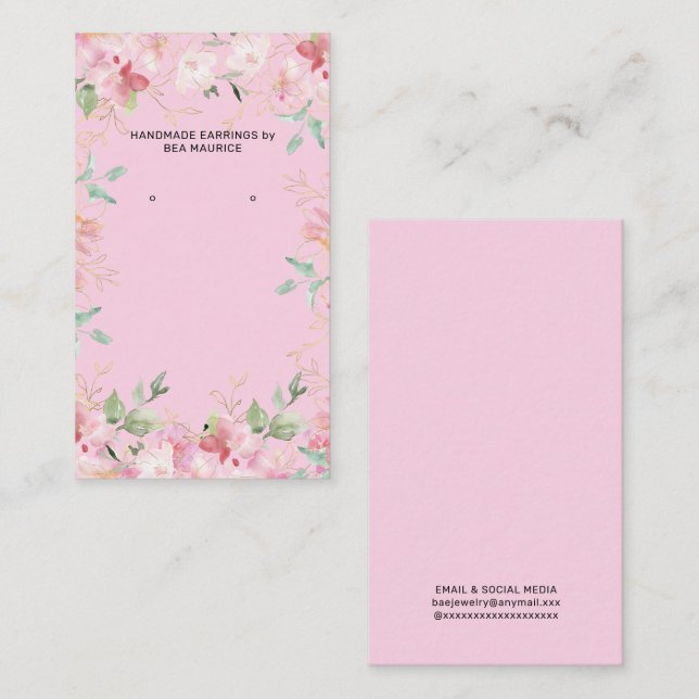 Pink Floral Earring Display Holder Card (Front/Back)