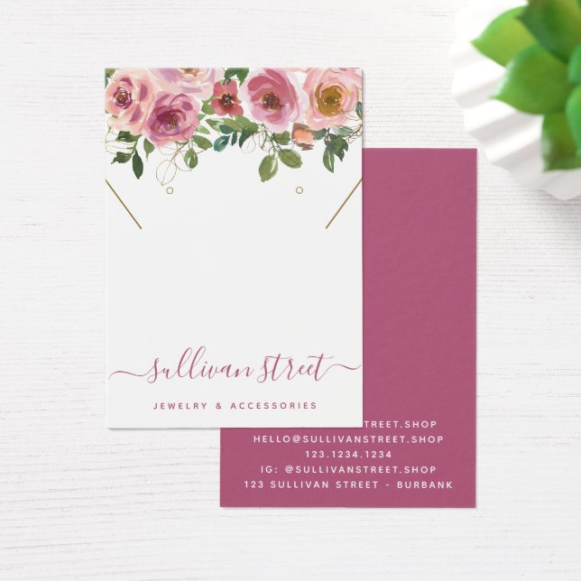 Pink Floral Earrings Necklace Display Card (Desk)