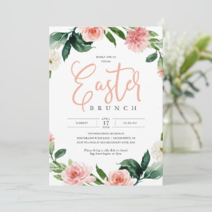 Pink Floral Easter Brunch Holiday Invitation