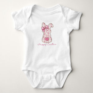 Pink Floral Easter Bunny Coquette Bow Baby Bodysuit