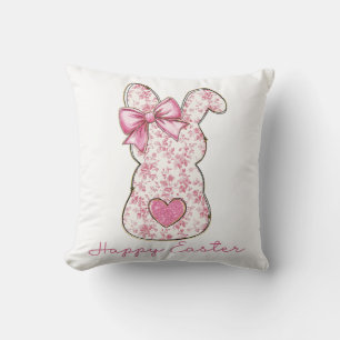 Pink Floral Easter Bunny Coquette Bow Cushion