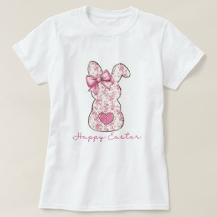 Pink Floral Easter Bunny Coquette Bow T-Shirt
