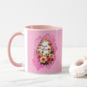 Pink Floral Easter Egg – Spring Art - caneca Mug