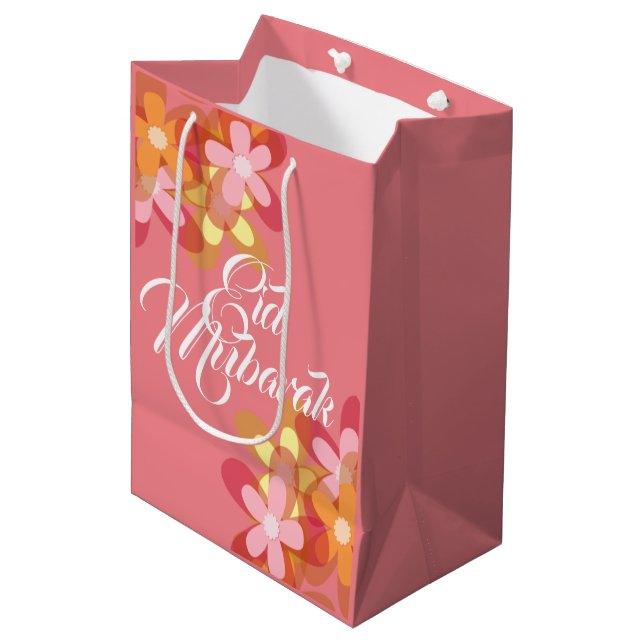 Pink floral Eid Mubarak gift bag (Front Angled)
