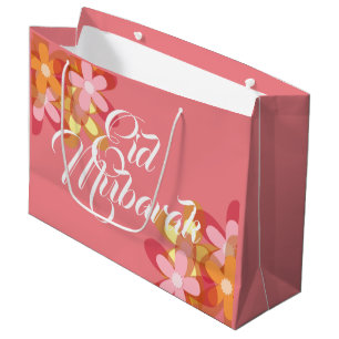 Pink floral Eid Mubarak gift bag