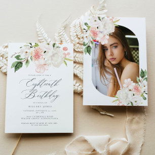 Pink Floral Eighteenth Birthday Party Invitation