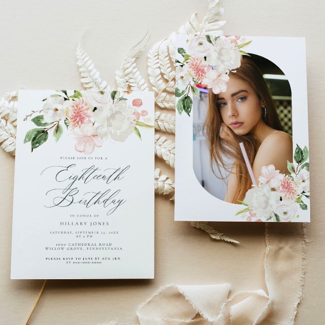 Pink Floral Eighteenth Birthday Party Invitation (Creator Uploaded)