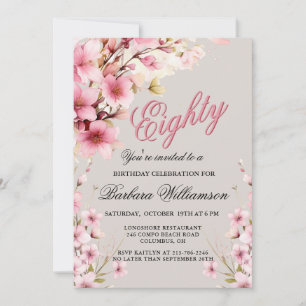 Pink Floral Elegance 80th Birthday Party Invitation