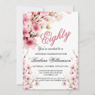 Pink Floral Elegance 80th Birthday Party Invitation