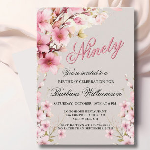 Pink Floral Elegance 90th Birthday Party Invitation