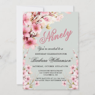 Pink Floral Elegance 90th Birthday Party Invitation