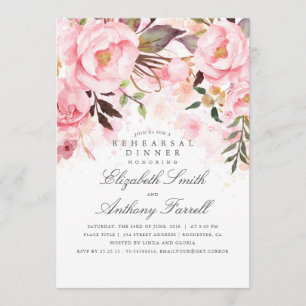 Pink Floral Elegant and Modern Rehearsal Dinner Invitation