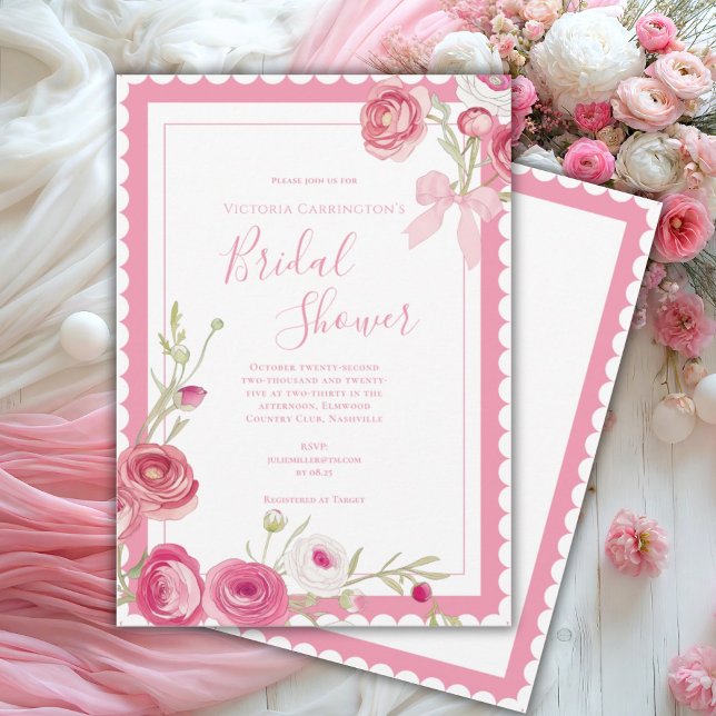 Pink Floral Elegant Bridal Shower Invitation (Creator Uploaded)