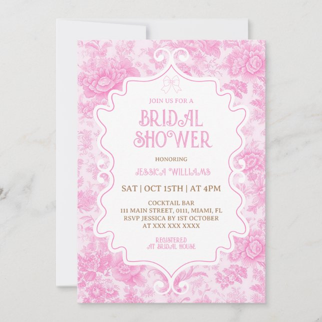Pink Floral Elegant Bridal Shower Invitation (Front)