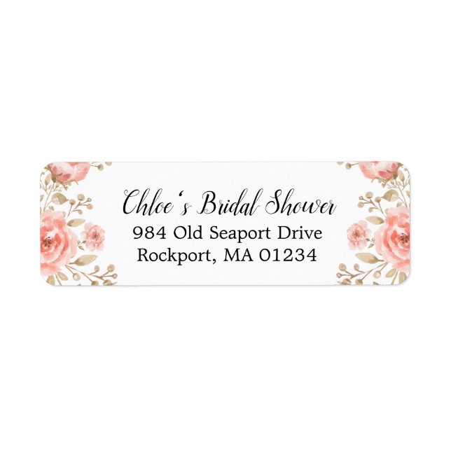 Pink Floral Elegant Bridal Shower Return Address (Front)