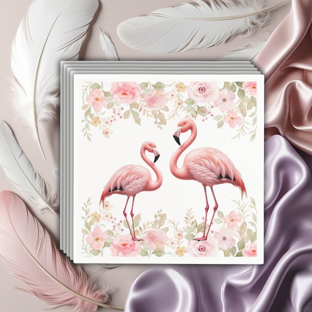 Pink Floral Elegant Flamingo Baby Shower Napkin (Creator Uploaded)