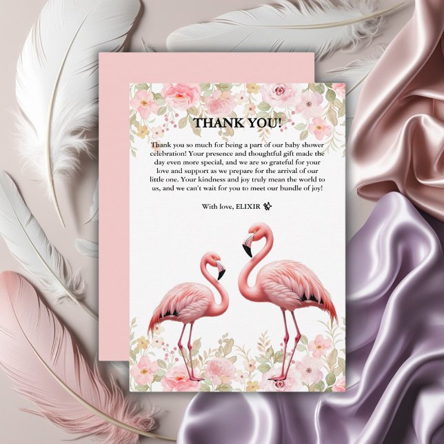 Pink Floral Elegant Flamingo Baby Shower Thank You Card (Creator Uploaded)