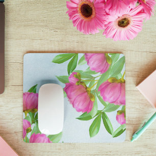 Pink Floral Elegant Garden Simple Watercolor Peony Mouse Mat