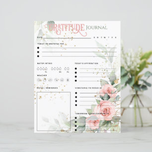 Pink Floral Elegant Gratitude Journal Paper Sheet