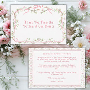 Pink Floral Elegant Greenery Thank You Card