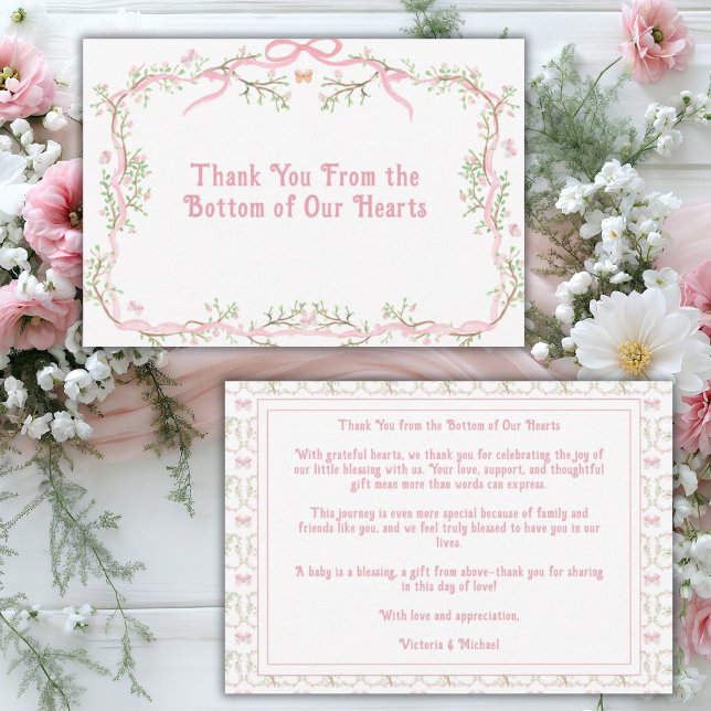 Pink Floral Elegant Greenery Thank You Card (Creator Uploaded)