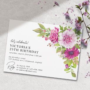 Pink Floral   Elegant Modern Any Age Birthday Invitation