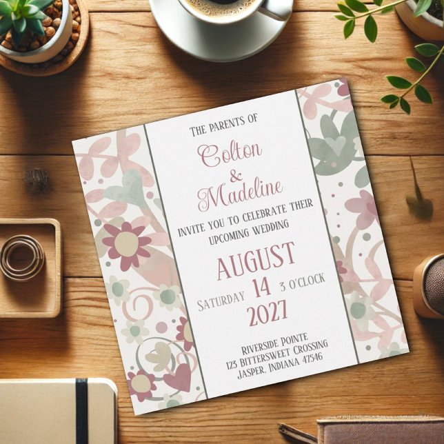Pink Floral Elegant Modern Inspirivity Wedding  Invitation (Creator Uploaded)