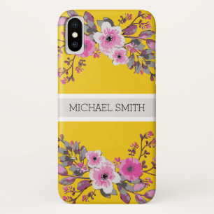 Pink Floral Elegant Monogram Modern Jonquil iPhone X Case