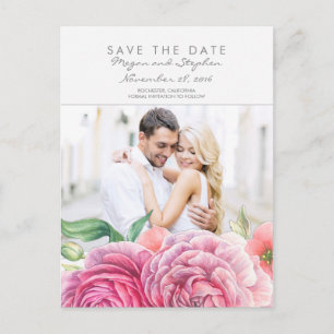 Pink Floral Elegant Photo Save the Date Announcement Postcard