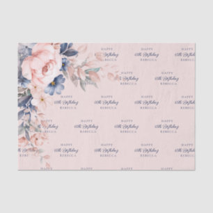 Pink Floral Elegant Script 60th Birthday Any Age Tissue Paper