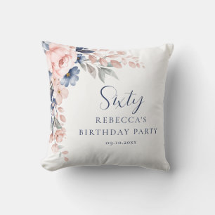Pink Floral Elegant Script 60th Birthday Cushion