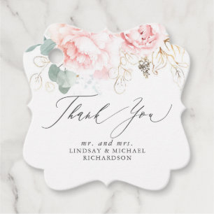 Pink Floral Elegant Thank You Favour Tags