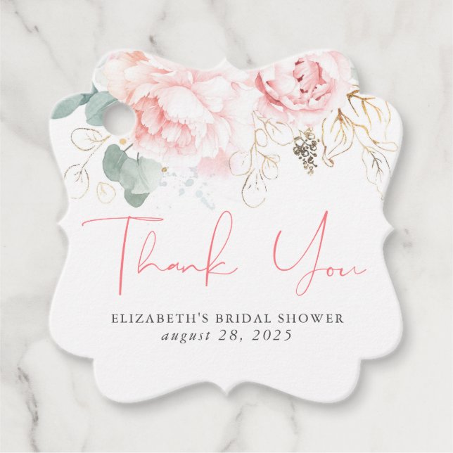 Pink Floral Elegant Thank You Favour Tags (Front)