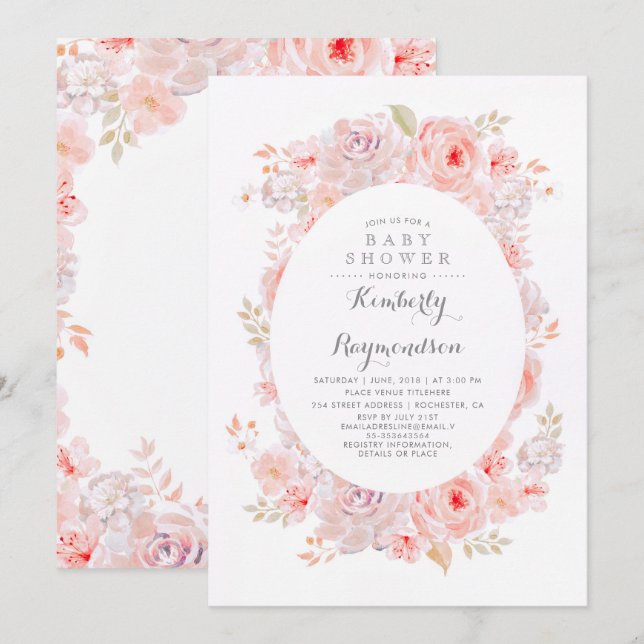 Pink Floral | Elegant Vintage Baby Shower Invitation (Front/Back)
