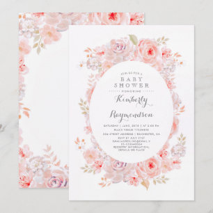 Pink Floral   Elegant Vintage Baby Shower Invitation