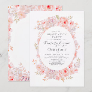 Pink Floral   Elegant Vintage Graduation Party Invitation