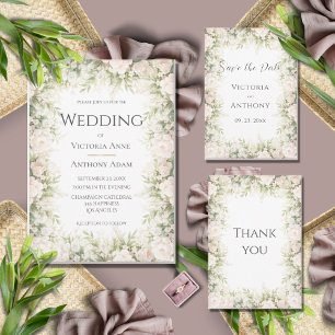 Pink Floral Elegant Watercolor Vintage Wedding  Invitation
