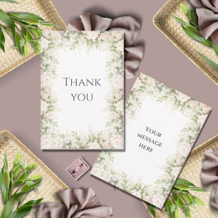 Pink Floral Elegant Watercolor Vintage Wedding  Thank You Card