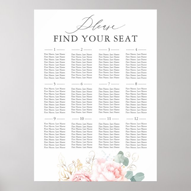 Pink Floral Elegant Wedding Seating Chart (Front)