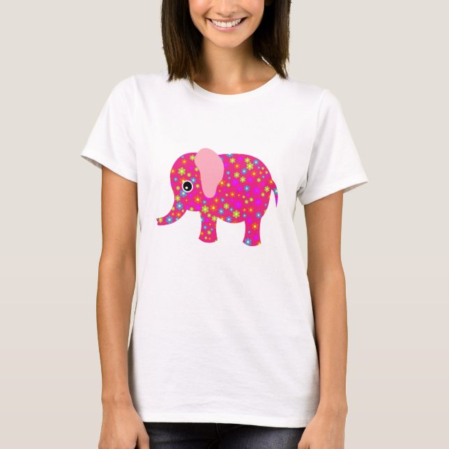 Pink Floral Elephant Apparel T-Shirt (Front)