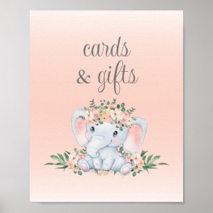 Pink Floral Elephant Baby Shower Cards and Gifts Poster