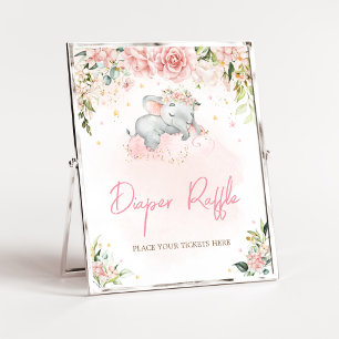 Pink Floral Elephant Baby Shower Diaper Raffle Poster