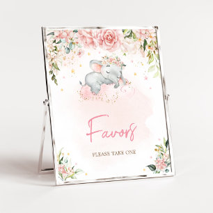 Pink Floral Elephant Baby Shower Favors Poster