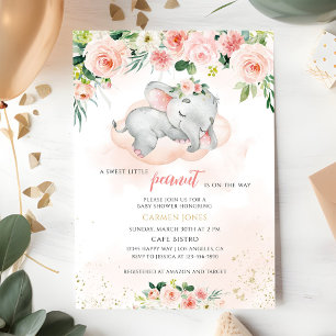 Pink Floral Elephant Baby Shower Invitation