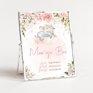 Pink Floral Elephant Baby Shower Mum Osa Bar Poster
