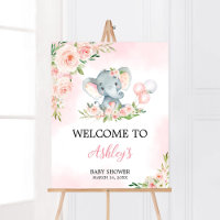 Pink Floral Elephant Balloon Baby Shower Welcome