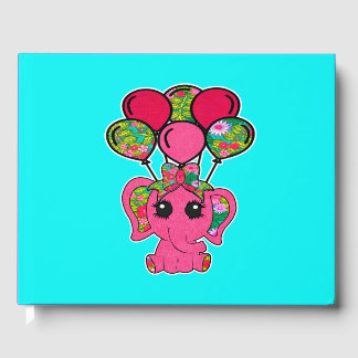 Pink Floral Elephant Balloons Guest Book