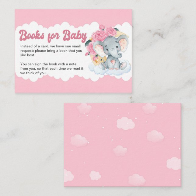 Pink Floral Elephant Book Request Girl Baby Shower Enclosure Card (Front/Back)
