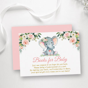 Pink Floral Elephant Books For Baby Shower Gold Enclosure Card